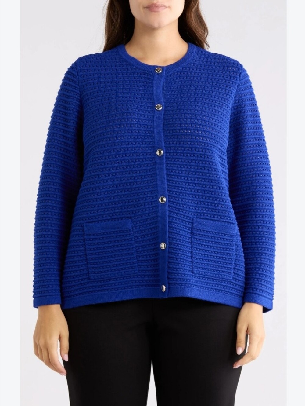 NWOT KASPER Nordstrom Cardigan Sweater Blue Gold Button Cotton Acrylic 1X